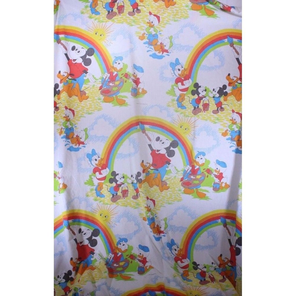 VTG Disney Mickey Mouse Donald Duck Cutter Fabric Craft Quilt Twin Fitted Sheet